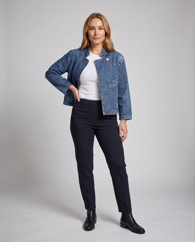 Damen Jeans-Croppedjacke mit Stehkragen und 3/4-Ärmeln Nord Taschen