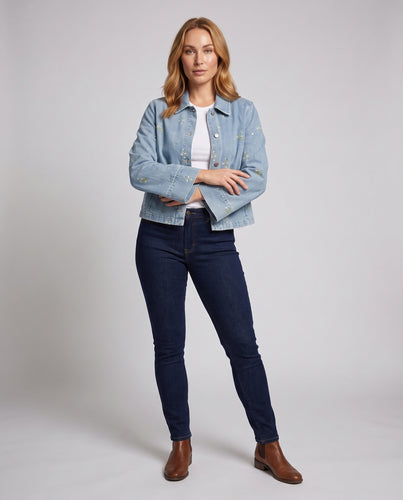 Damen Jeansjacke mit floraler Stickerei und gekürzter Boxy-Silhouette Nord Taschen