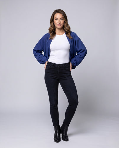 Damen Kimono-Jacke mit Ballonärmeln und Gummizugsaum Nord Taschen