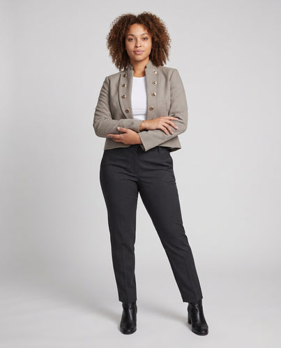 Damen Kurzblazer mit asymmetrischem Saum, doppelter Zierknopfleiste und Stehkragen Nord Taschen