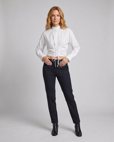 Damen Kurzbluse mit Schnür-Corset und Stehkragen Nord Taschen