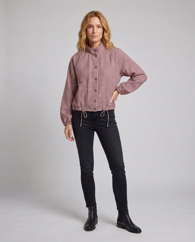 Damen Kurzbluse mit Vichy-Karo, Tunnelzugsaum und Raglanärmeln Nord Taschen