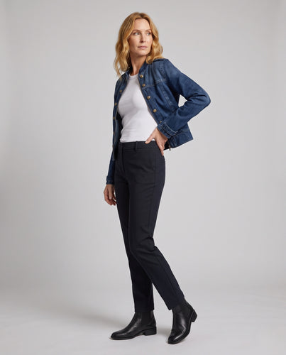 Damen Kurze Denimjacke im Military‑Stil mit Stehkragen und dekorativer Zierknopfleiste Nord Taschen