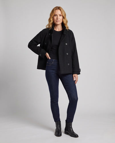 Damen Kurze Doppelreihige Wollmix-Capejacke mit Stehkragen Nord Taschen