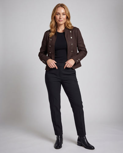 Damen Kurze Double‑Breasted Feldjacke mit Stehkragen, Epauletten und Pattentaschen Nord Taschen