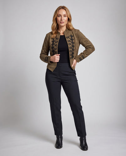 Damen Kurze Kordelverzierte Jacke im Hussarenstil aus Velourslederimitat Nord Taschen