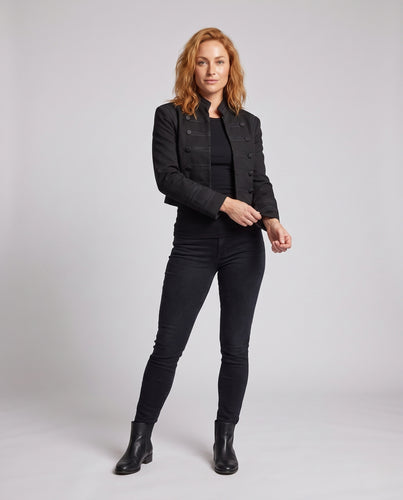 Damen Kurze Uniformjacke mit dekorativen Zierstreifen, Stehkragen und verdeckter Knopfleiste Nord Taschen