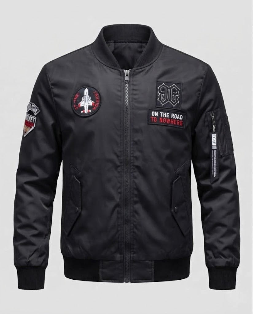 Herren Kurze Bomberjacke mit Patch‑Applikationen, Nylon‑Obermaterial und gesteppter Innenfütterung Nord Taschen