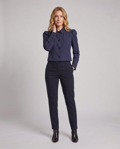 Damen Kurzjacke mit Puffärmeln und Hemdkragen Nord Taschen