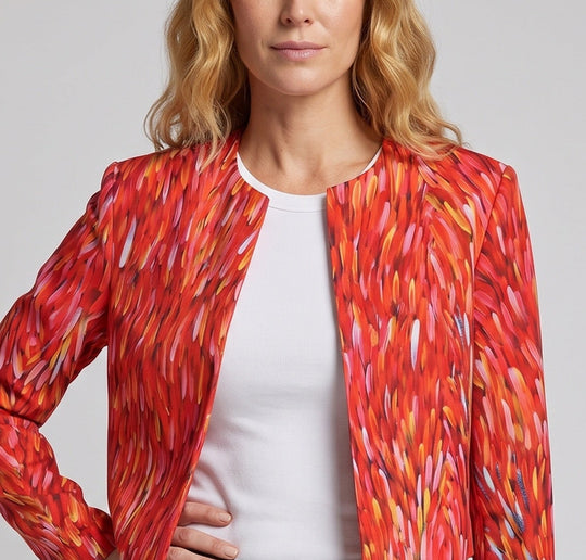 Damen Kurzjacke mit Rundhalsausschnitt und abstraktem Pinselprint Nord Taschen