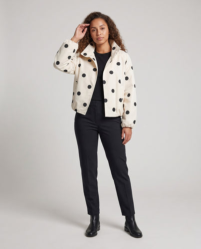 Damen Gepunktete Cropped Windjacke mit Stehkragen und elastischem Saum Nord Taschen