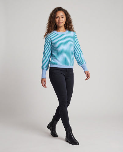 Damen Gestreifter Feinstrick‑Pullover mit verlängerten Rippbündchen Nord Taschen