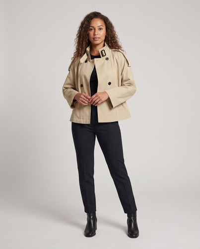 Damen Kurzcape-Trenchcoat mit hohem Stehkragen und Schulterpatten Nord Taschen