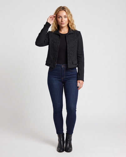Damen Kurzjacke im militärisch inspirierten Stil mit Zierkordeln und ausgefransten Säumen Nord Taschen