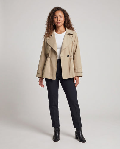 Damen Kurztrenchcoat mit Kordelzug-Taille und Oversize-Ärmeln Nord Taschen