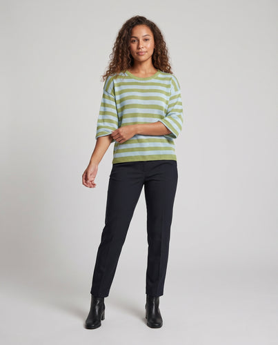 Damen Leichter gestreifter Oversize-Strickpullover mit weitem Kurzarm und kastigem Cropped-Schnitt Nord Taschen