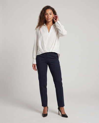 Damen Lockeres Leinenoptik-Popover-Blusenshirt mit tiefem V‑Ausschnitt und taillierter Vorderpartie Nord Taschen