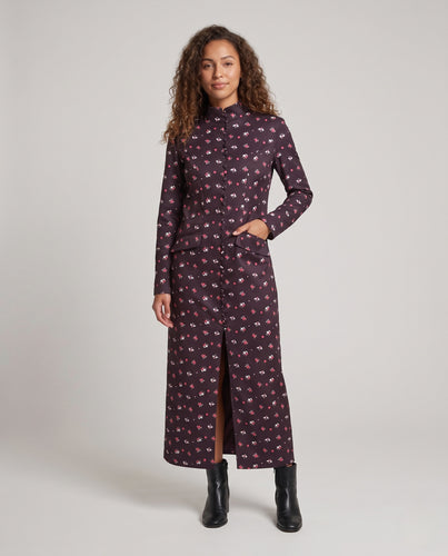 Damen Maxikleid-Mantel mit Stehkragen, durchgehender Knopfleiste und floralem Alloverprint Nord Taschen