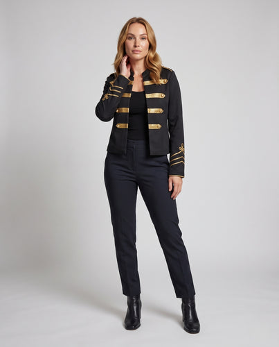 Damen Militärische Kurzjacke mit goldverzierten Galonstreifen und Stehkragen Nord Taschen
