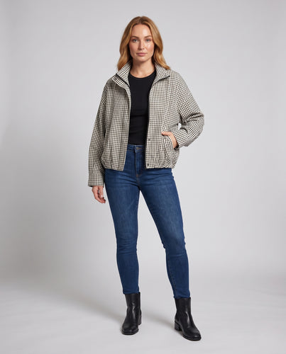 Damen Oversize-Blousonjacke mit Stehkragen und Vichy-Karo Nord Taschen