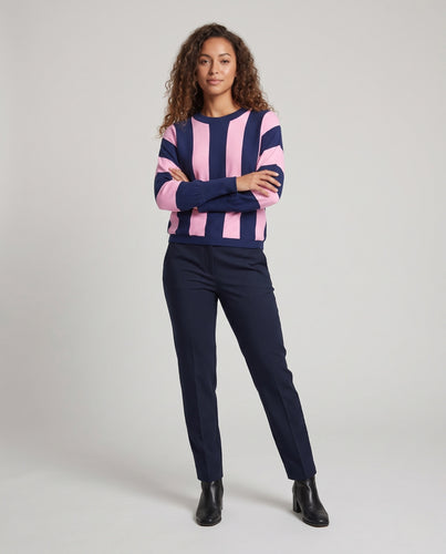 Damen Oversize Strickpullover mit breiten Blockstreifen und verlängerten Bündchen Nord Taschen