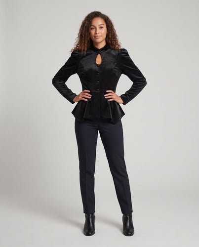Damen Satinbluse mit Stehkragen, Puffärmeln und tailliertem Peplum Nord Taschen