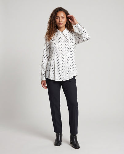 Damen Seidige Bluse mit übergroßem spitzem Hemdkragen und Polka-Dot-Print Nord Taschen