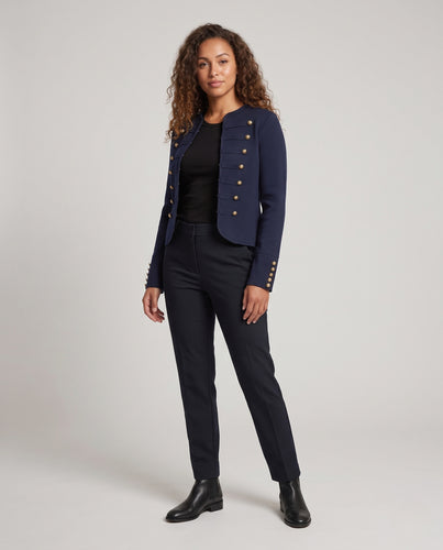Damen Taillierte Kurzjacke im Militärestil mit doppelter Zierknopfleiste Nord Taschen