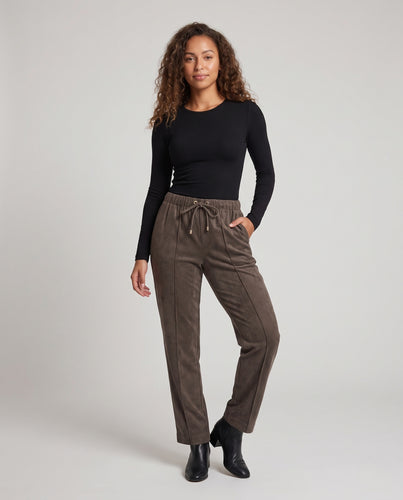 Damen Weite High‑Waist-Hose mit Tunnelzug, Bügelfalte und Veloursoptik Nord Taschen