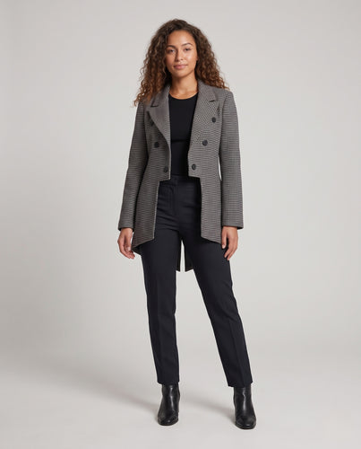 Damen Zweireihiger Longblazer im Hahnentritt mit asymmetrischem Schwalbenschwanzsaum Nord Taschen