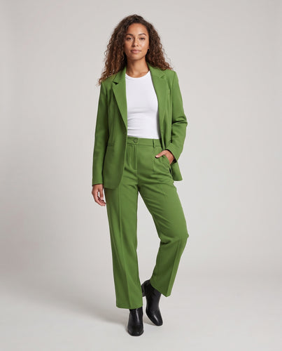 Damen Zweiteiliges Hosenanzug-Set mit tailliertem Blazer und weiter Bundfaltenhose Nord Taschen