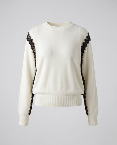 Damen Feinstrick-Pullover mit seitlichen Häkel‑Ajour-Details und Rundhalsausschnitt Nord Taschen