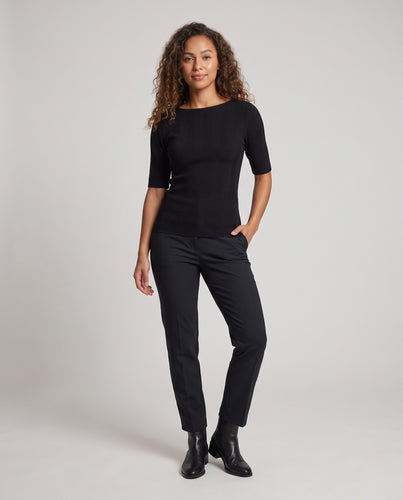 Damen Feinstrickshirt mit Fischgrätstruktur und halblangen Ärmeln Nord Taschen