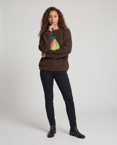 Damen Flauschiger Mohair-Mix Pullover mit Frucht-Jacquard Nord Taschen