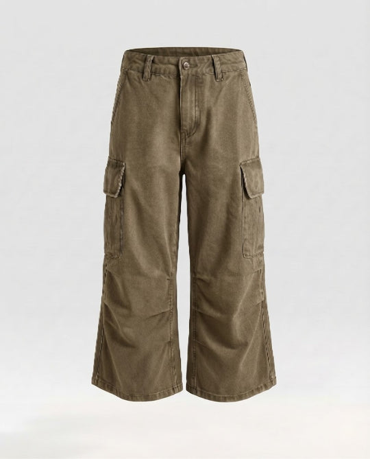 Damen Cargo-Culotte mit weitem Bein, tief sitzendem Bund und aufgesetzten Taschen Nord Taschen