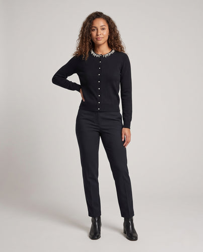 Damen Kurzcardigan mit verziertem Rundhalskragen und Perlenknopfleiste Nord Taschen