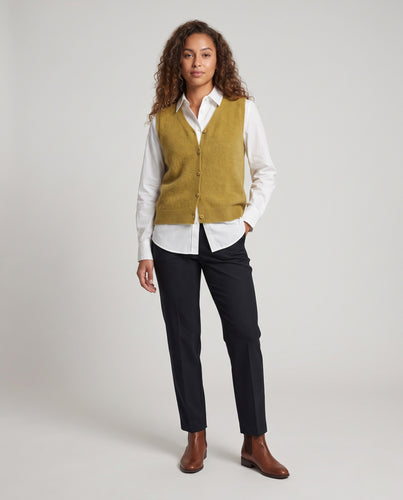 Damen Kurze Ärmellose V-Ausschnitt Strickweste mit Knopfleiste und weichem Mohair-Touch Nord Taschen