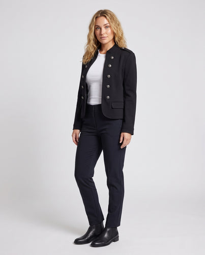 Damen Taillierte Militärblazerjacke mit Doppelreihe und Schulterpatten Nord Taschen