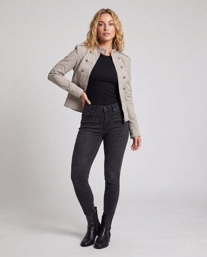 Damen Taillierte Military‑Jacke mit Stehkragen und dekorativer Knopfreihe Nord Taschen