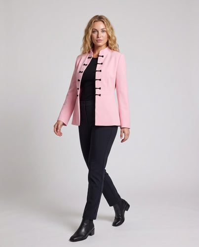 Damen Taillierte Peplum-Jacke mit Stehkragen und dekorativen Knotenverschlüssen Nord Taschen