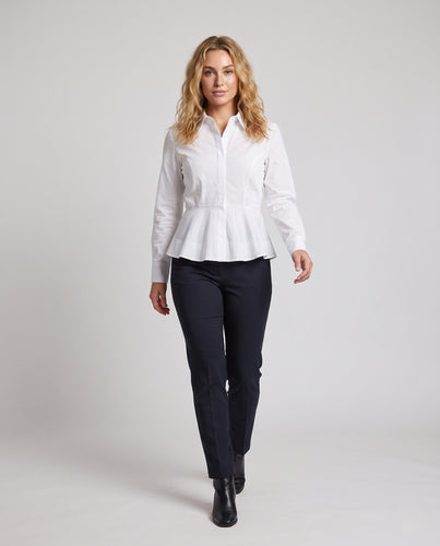 Damen Taillierte Popeline-Bluse mit verdeckter Knopfleiste und leichtem Schößchen Nord Taschen