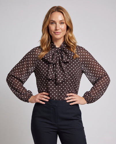 Damen Transparente Punkte-Chiffonbluse mit Schleifenkragen Nord Taschen