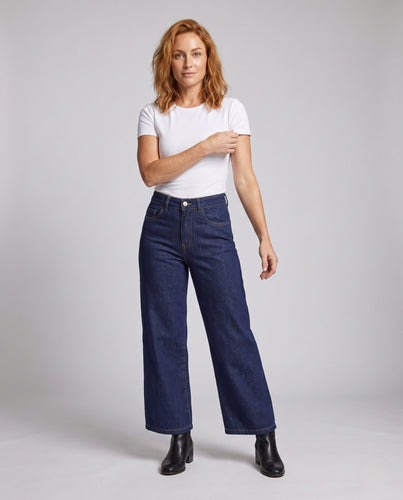 Damen Weite Culotte-Jeanshose mit hoher Taille und Fünf-Taschen-Design Nord Taschen