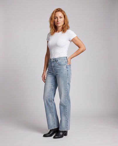 Damen Weite gerade geschnittene Jeans mit Glitzerapplikation und Vintage-Waschung Nord Taschen