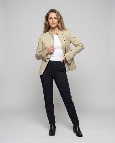 Damen Asymmetrische Cropped-Jacke mit Stehkragen und diagonaler Knopfleiste Nord Taschen