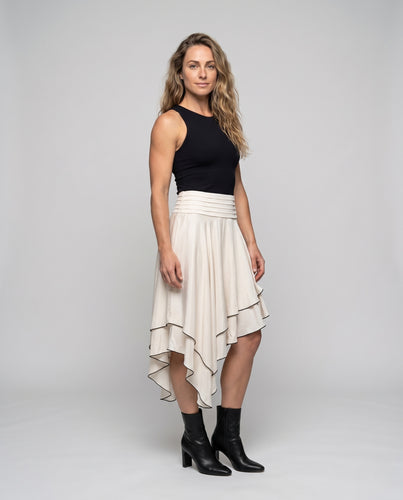 Damen asymmetrischer mehrlagiger Midirock aus feinem Satin mit gefälteltem Bund Nord Taschen