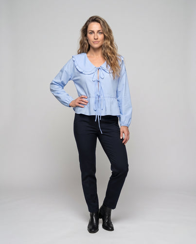 Damen Bluse mit großem Rüschen-Peter-Pan-Kragen, Bindebändern und Ballonärmeln Nord Taschen
