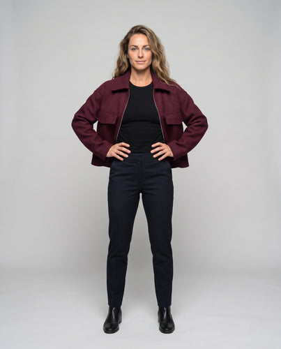 Damen Boxy-Wollmix-Übergangsjacke mit verdecktem Reißverschluss und aufgesetzten Pattentaschen Nord Taschen
