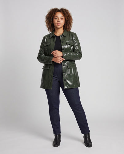 Damen Croco‑Prägung Lackleder‑Optik Trenchcoat mit taillierter Schnittführung Nord Taschen