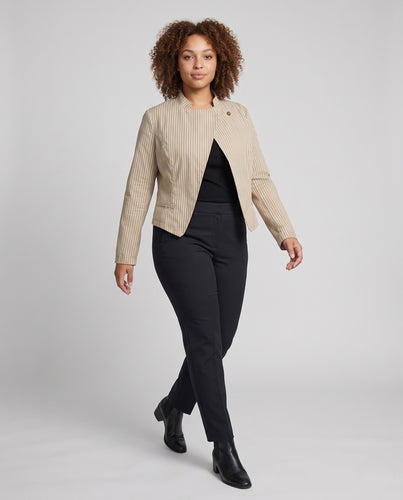 Damen Cropped-Blazer mit asymmetrischem Verschluss, Stehkragen und feinem Nadelstreifen Nord Taschen